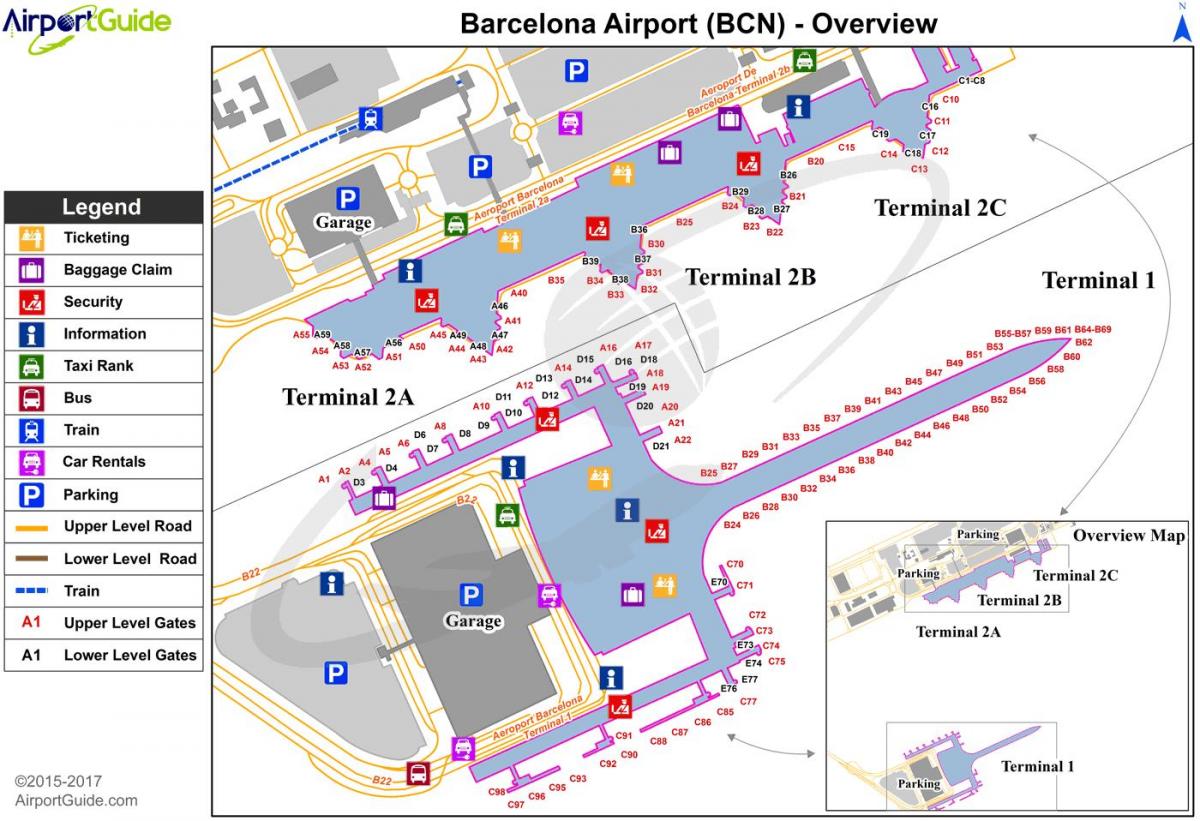 barcelona airport map terminal 1 and 2