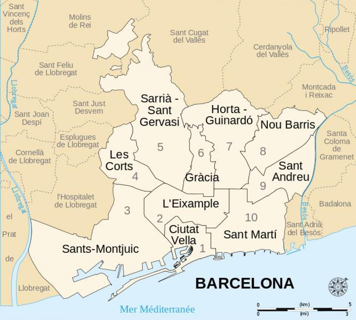 map of barcelona districts spain