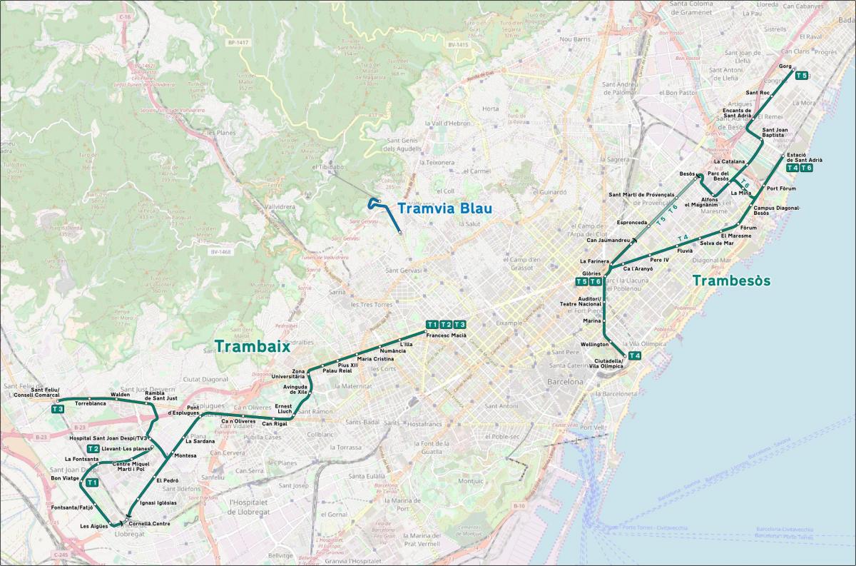 tram barcelona map