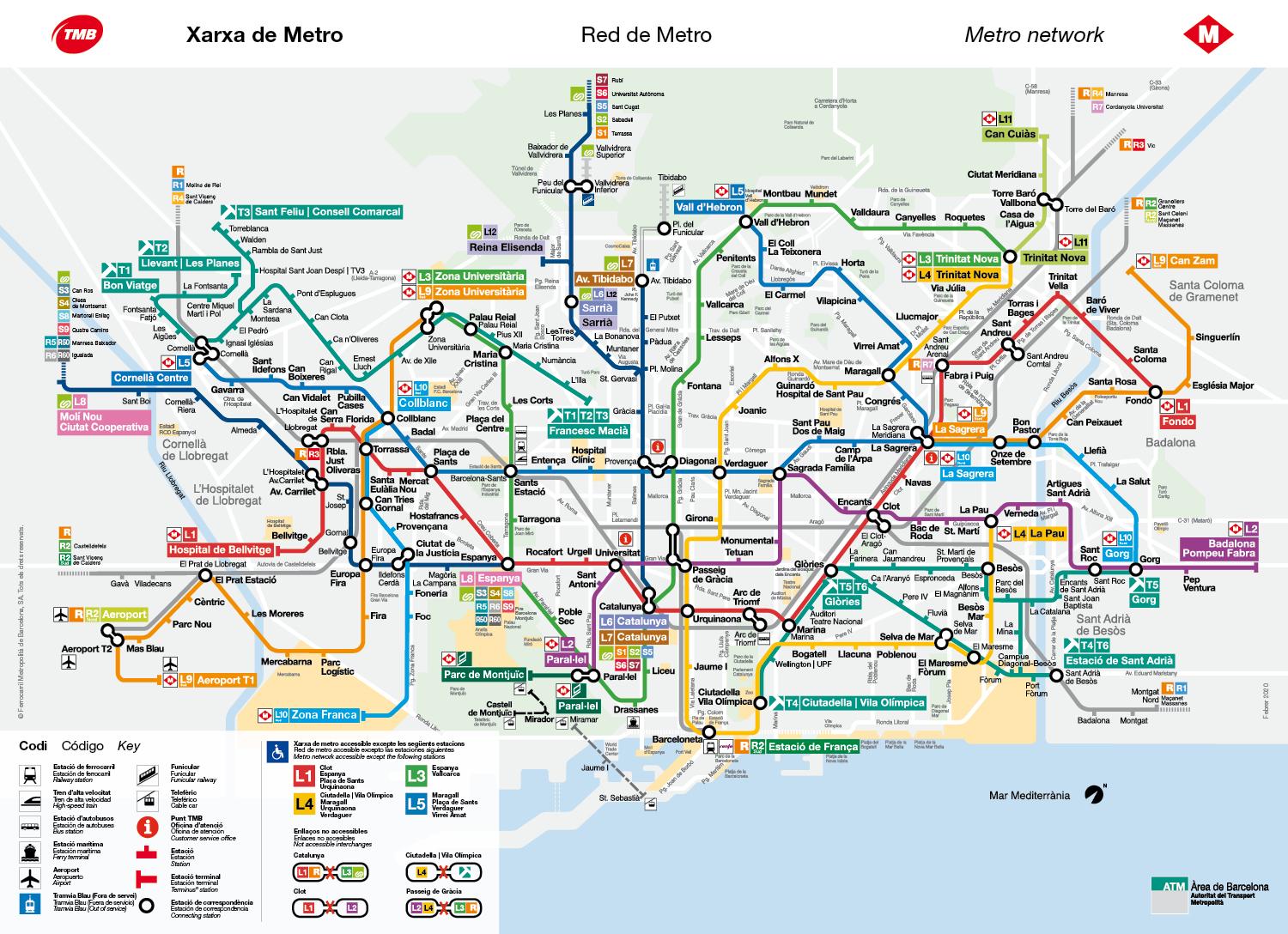 Barcelona metro station map - Barcelona metro line map (Catalonia Spain)