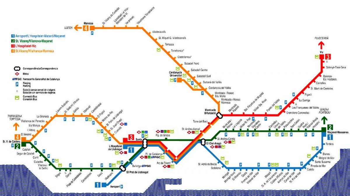 barcelona train map from airport
