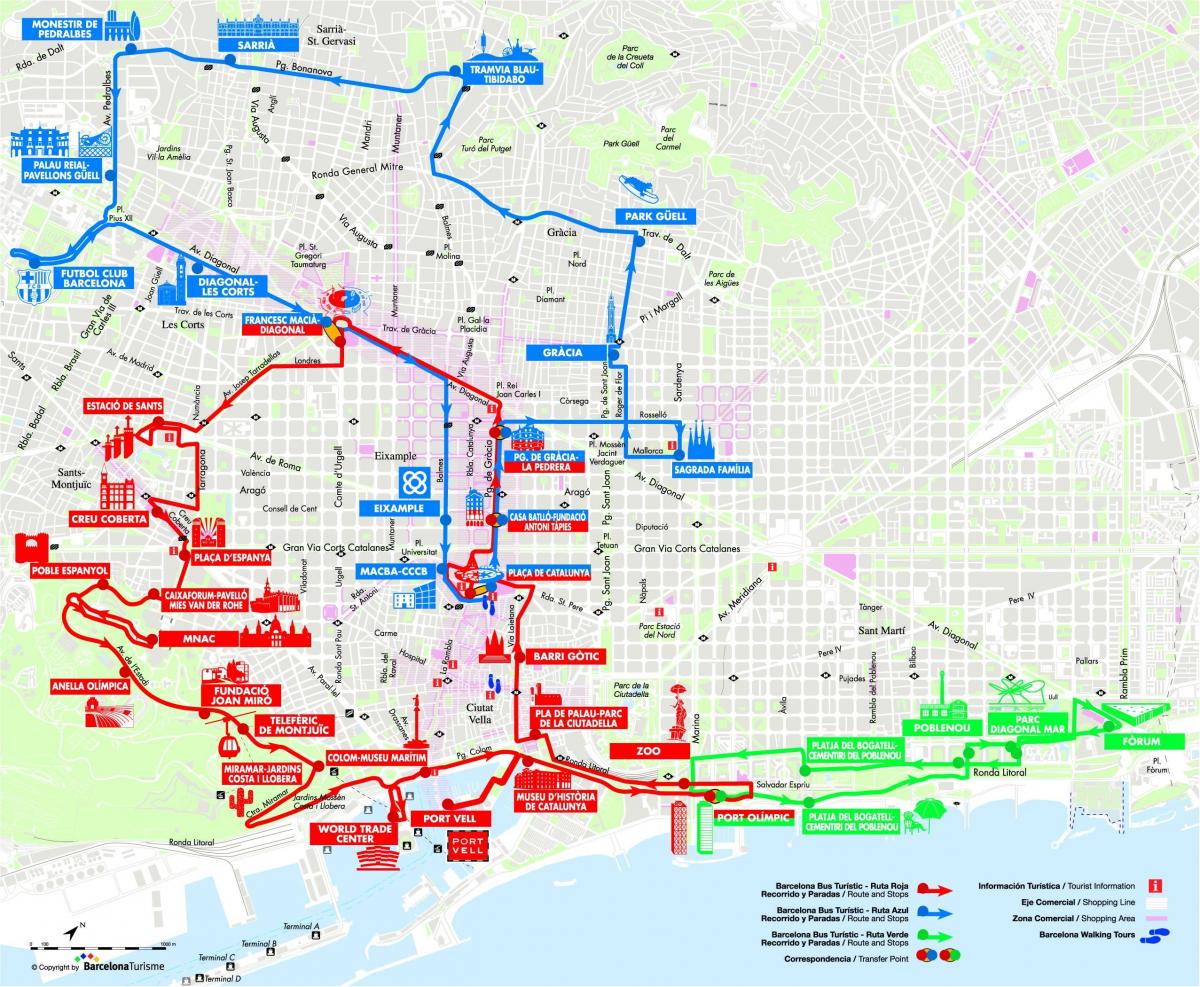 Hop on off barcelona bus route map Barcelona open top bus route map